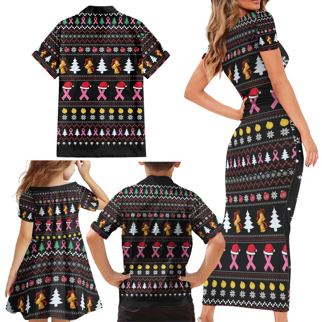 Christmas Tree Breast Cancer Family Matching Short Sleeve Bodycon Dress and Hawaiian Shirt Survivor - Wonder Print Shop