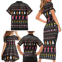 Christmas Tree Breast Cancer Family Matching Short Sleeve Bodycon Dress and Hawaiian Shirt Survivor - Wonder Print Shop