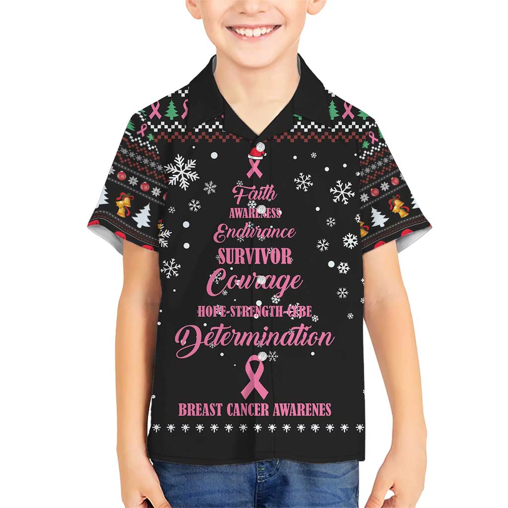 Christmas Tree Breast Cancer Family Matching Short Sleeve Bodycon Dress and Hawaiian Shirt Survivor - Wonder Print Shop