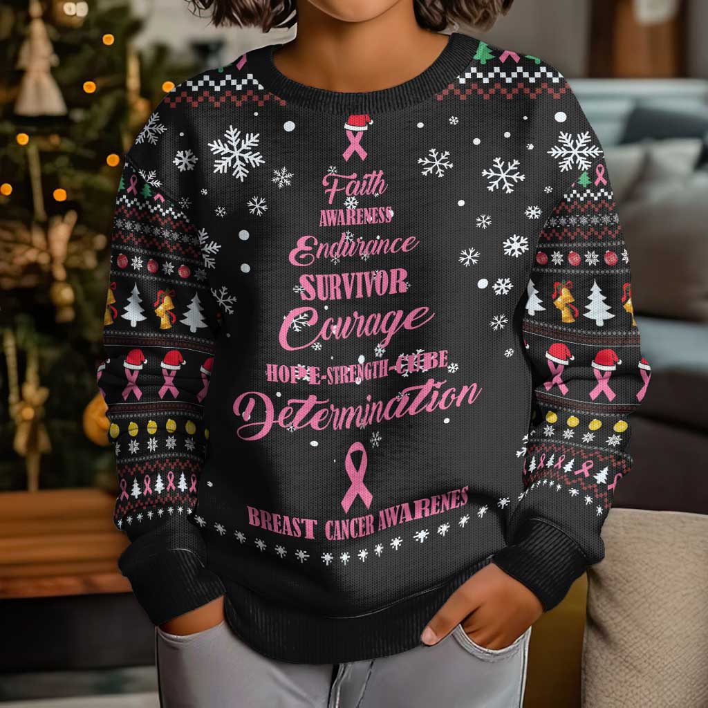 Christmas Tree Breast Cancer Kid Ugly Christmas Sweater Survivor - Wonder Print Shop