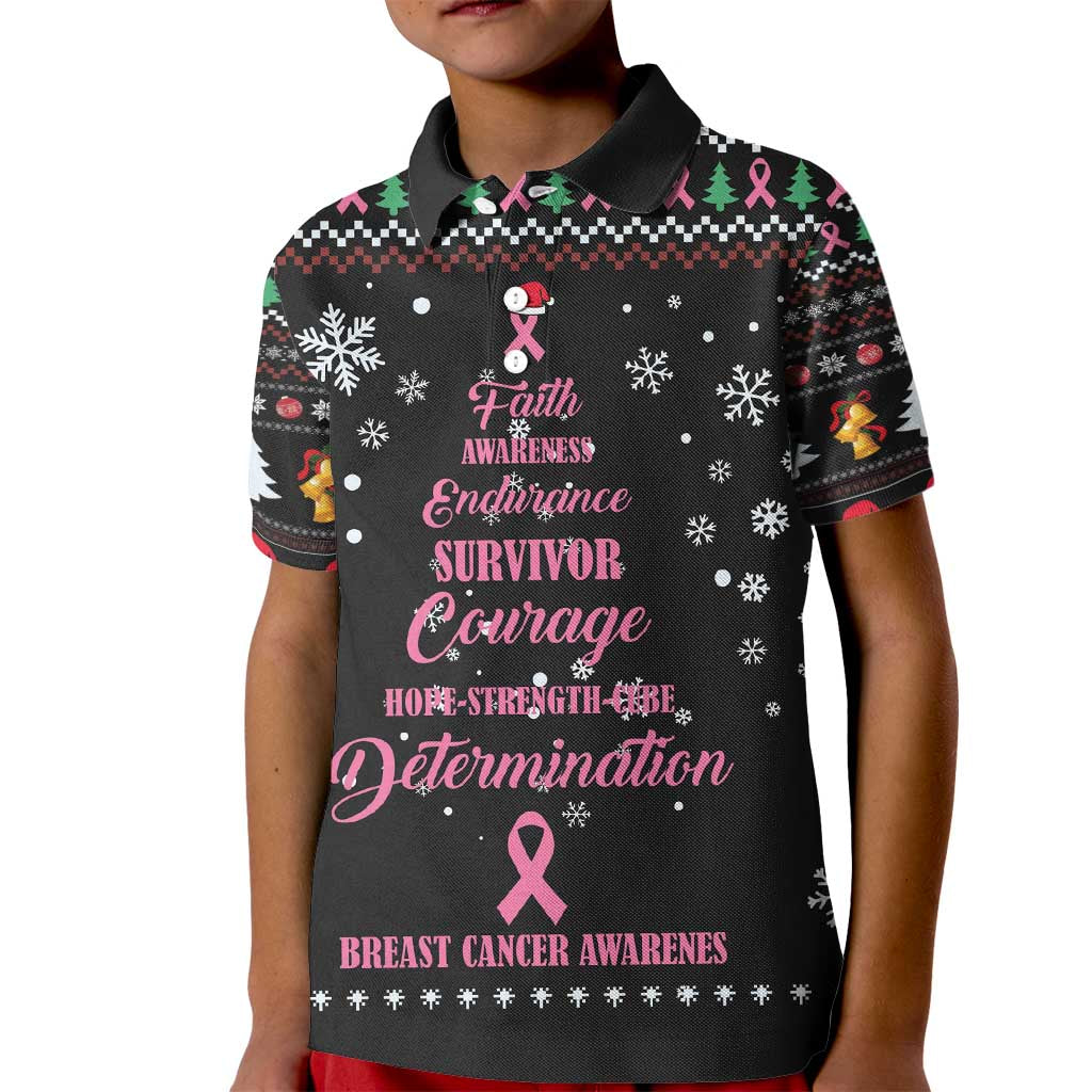 Christmas Tree Breast Cancer Kid Polo Shirt Survivor - Wonder Print Shop