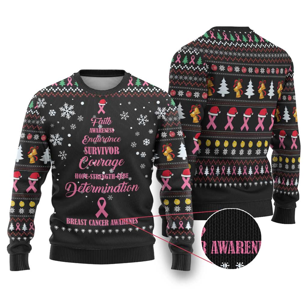 Christmas Tree Breast Cancer Ugly Christmas Sweater Survivor - Wonder Print Shop