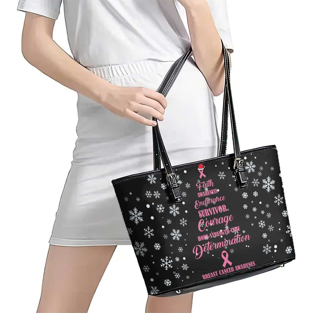 Christmas Tree Breast Cancer Leather Tote Bag Survivor - Wonder Print Shop