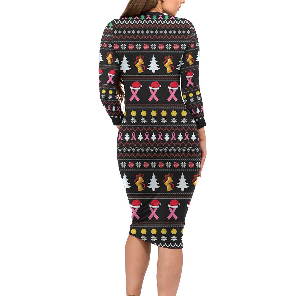 Christmas Tree Breast Cancer Long Sleeve Bodycon Dress Survivor - Wonder Print Shop