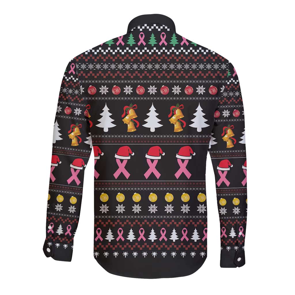 Christmas Tree Breast Cancer Long Sleeve Button Shirt Survivor - Wonder Print Shop