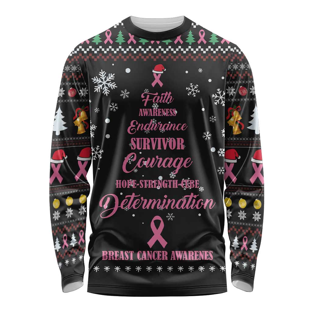 Christmas Tree Breast Cancer Long Sleeve Shirt Survivor - Wonder Print Shop