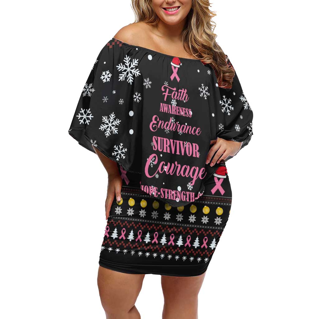 Christmas Tree Breast Cancer Off Shoulder Short Dress Survivor - Wonder Print Shop