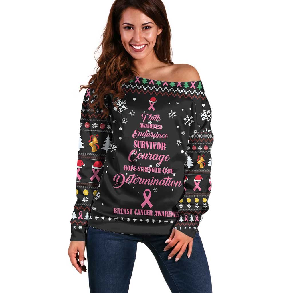 Christmas Tree Breast Cancer Off Shoulder Sweater Survivor - Wonder Print Shop