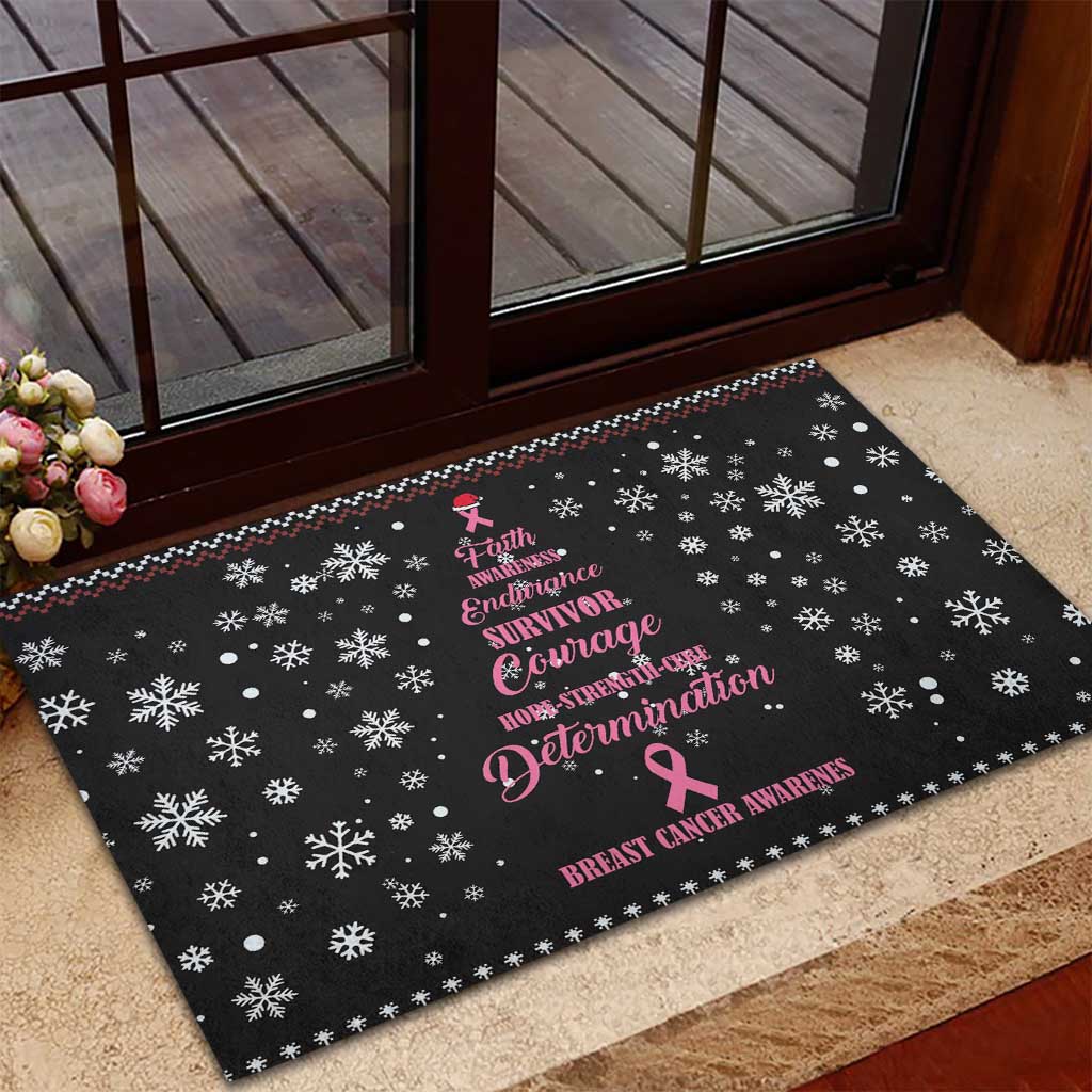 Christmas Tree Breast Cancer Rubber Doormat Survivor - Wonder Print Shop