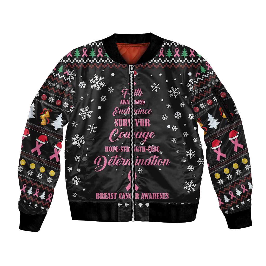 Christmas Tree Breast Cancer Sleeve Zip Bomber Jacket Survivor - Wonder Print Shop
