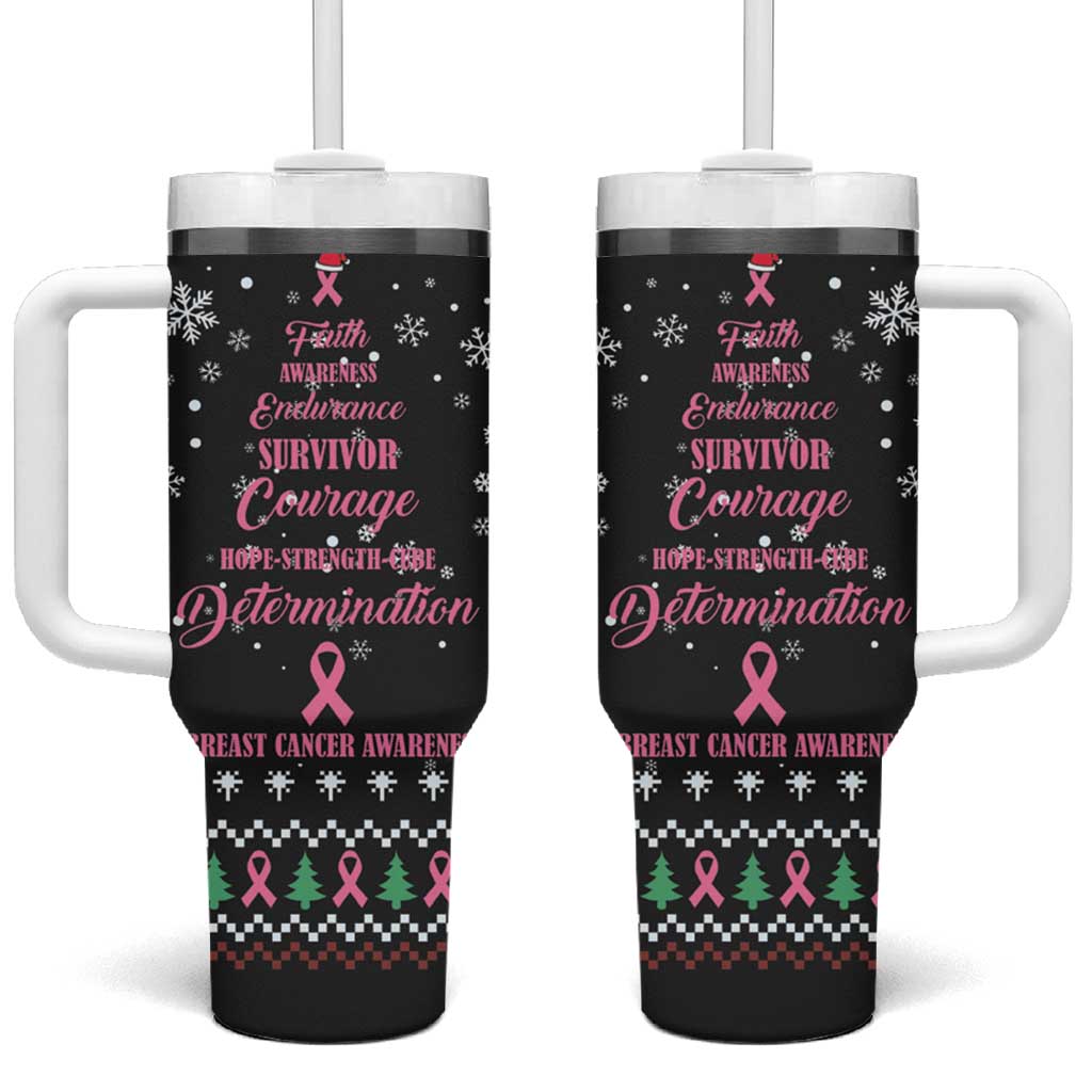 Christmas Tree Breast Cancer Tumbler With Handle Survivor - Wonder Print Shop
