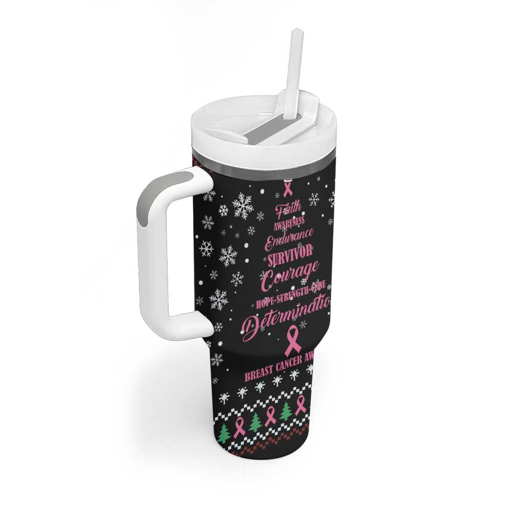 Christmas Tree Breast Cancer Tumbler With Handle Survivor - Wonder Print Shop