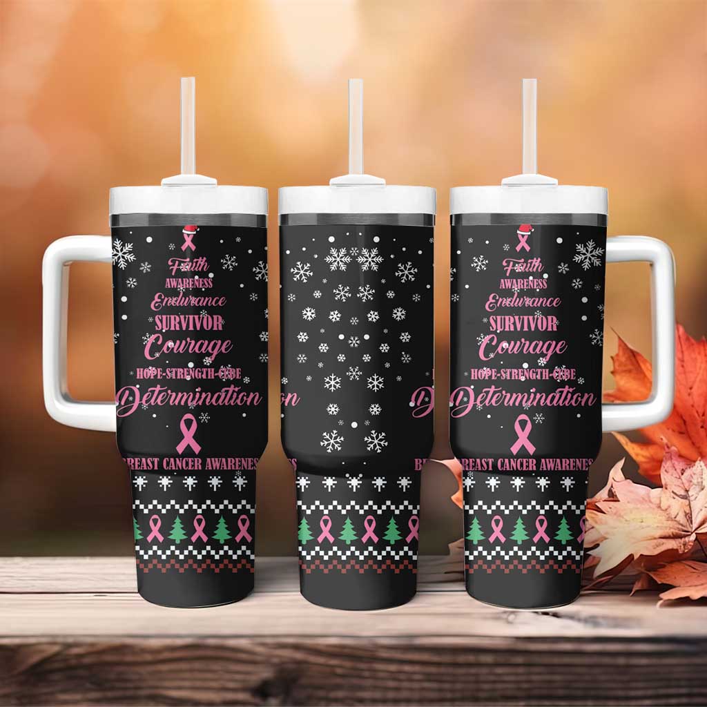 Christmas Tree Breast Cancer Tumbler With Handle Survivor - Wonder Print Shop