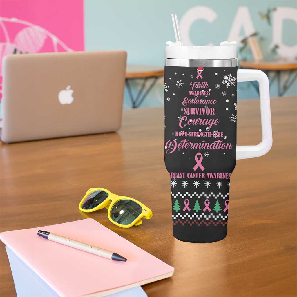 Christmas Tree Breast Cancer Tumbler With Handle Survivor - Wonder Print Shop