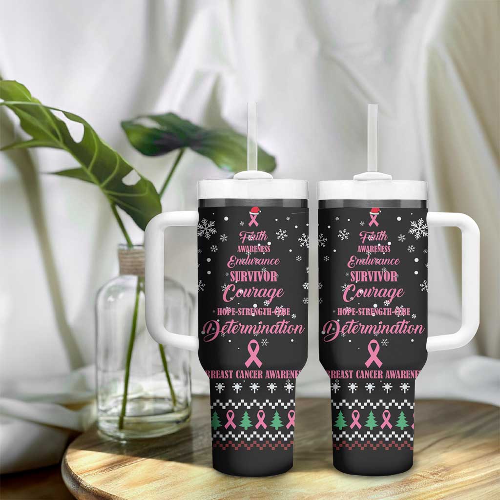 Christmas Tree Breast Cancer Tumbler With Handle Survivor - Wonder Print Shop