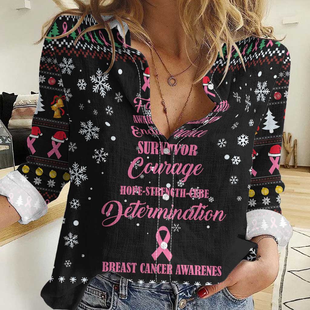 Christmas Tree Breast Cancer Women Casual Shirt Survivor - Wonder Print Shop