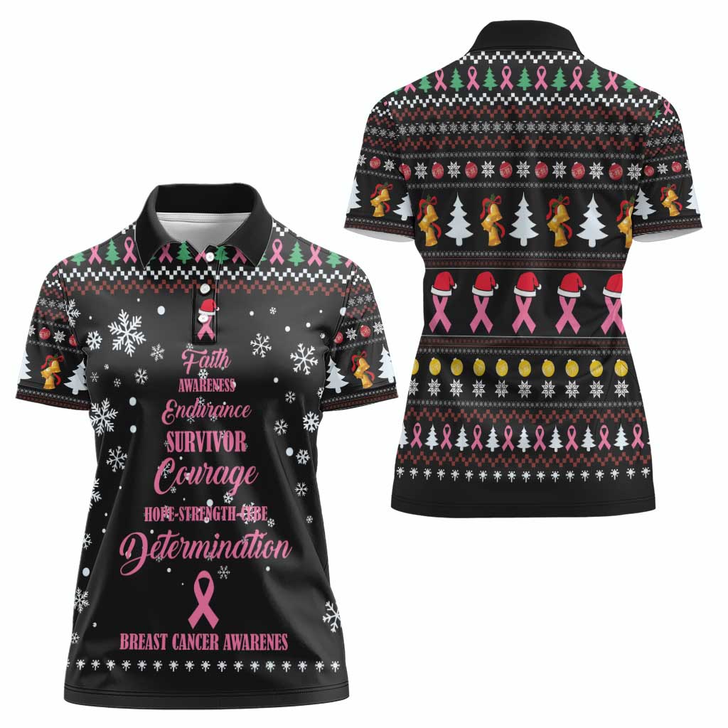 Christmas Tree Breast Cancer Women Polo Shirt Survivor - Wonder Print Shop