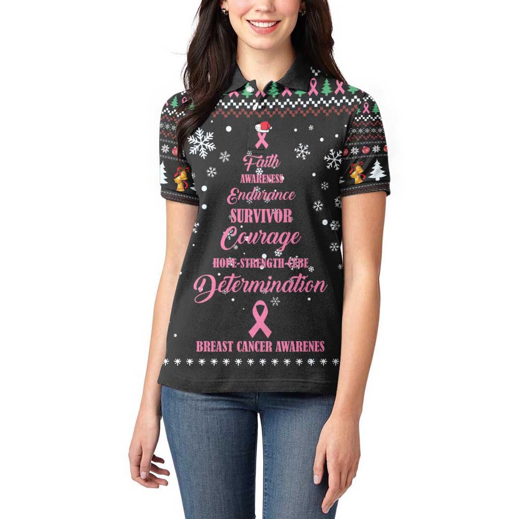 Christmas Tree Breast Cancer Women Polo Shirt Survivor - Wonder Print Shop