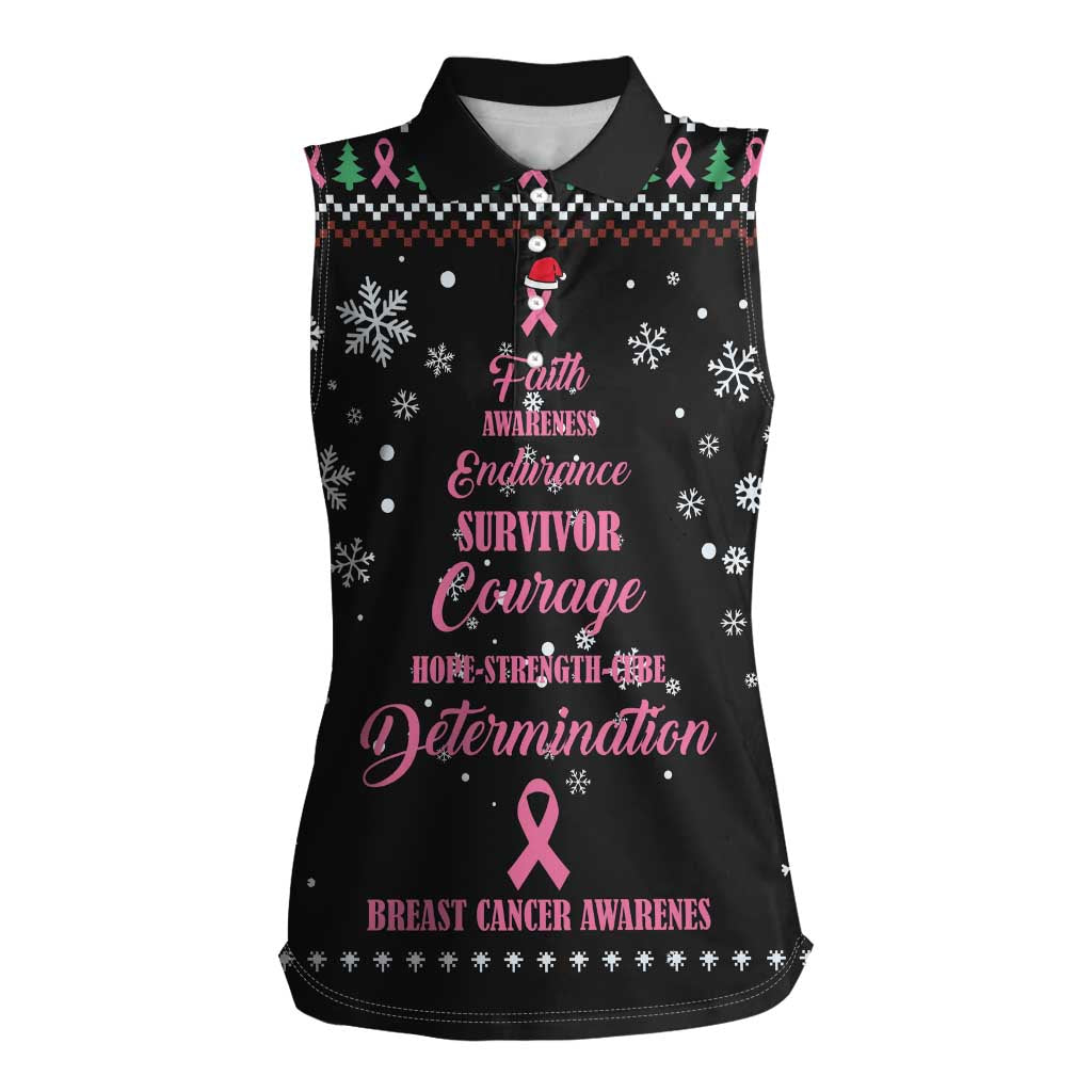 Christmas Tree Breast Cancer Women Sleeveless Polo Shirt Survivor - Wonder Print Shop
