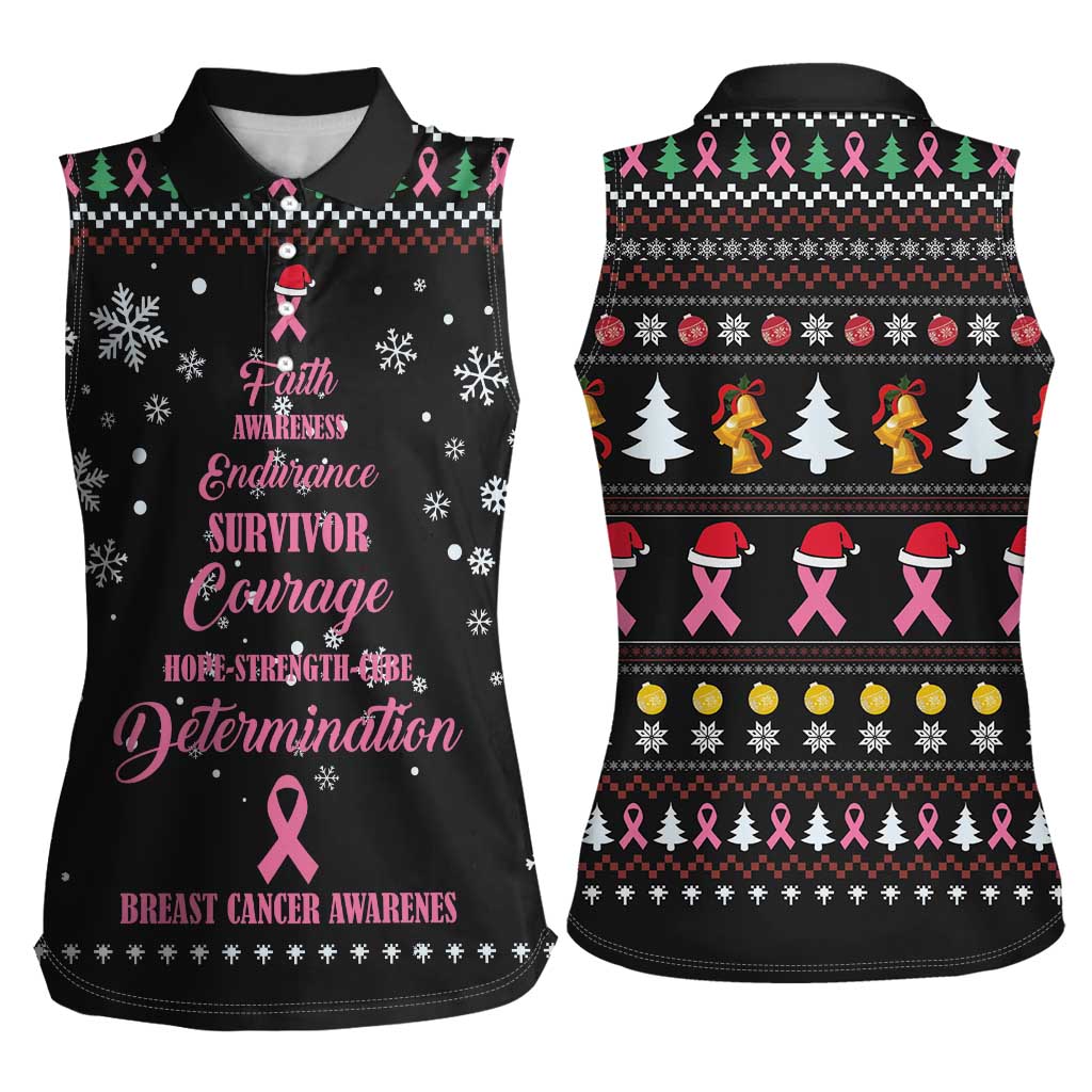Christmas Tree Breast Cancer Women Sleeveless Polo Shirt Survivor - Wonder Print Shop