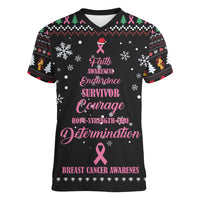 Christmas Tree Breast Cancer Women V-Neck T-Shirt Survivor - Wonder Print Shop