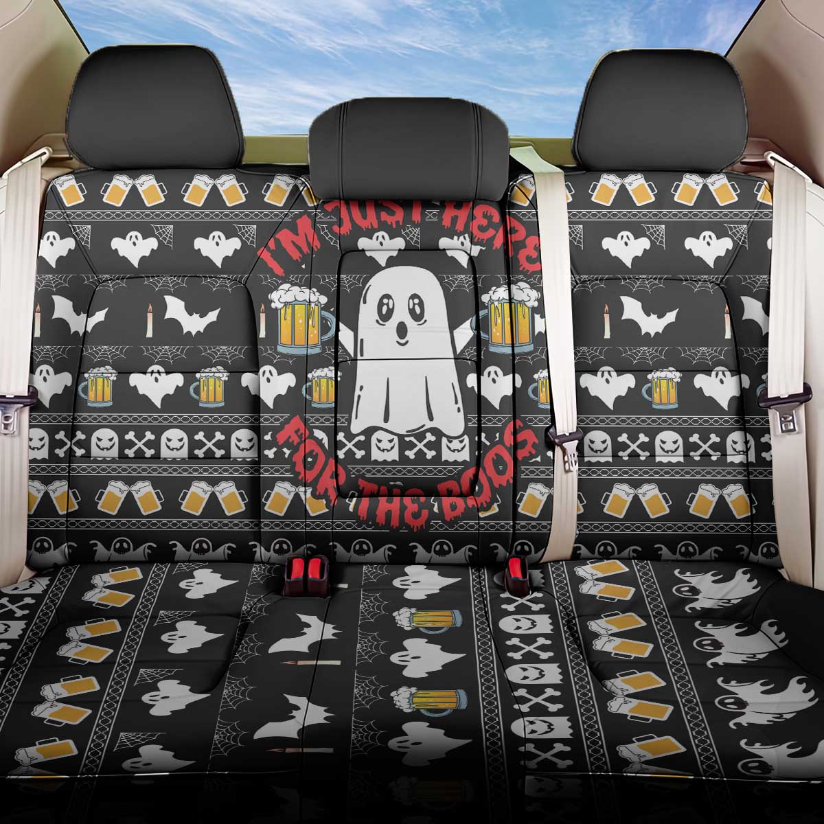 Christmas Boo Beer Back Car Seat Cover I'm Just Here For The Boos - Wonder Print Shop