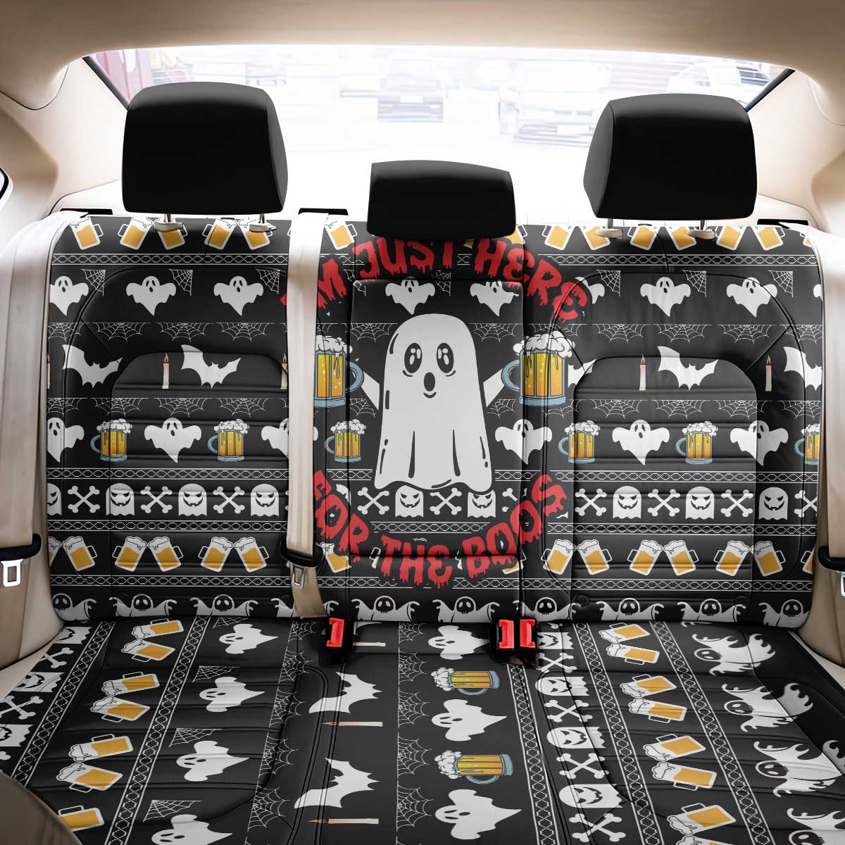 Christmas Boo Beer Back Car Seat Cover I'm Just Here For The Boos - Wonder Print Shop