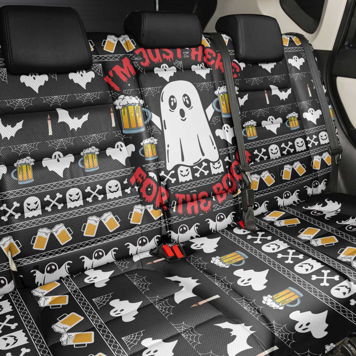 Christmas Boo Beer Back Car Seat Cover I'm Just Here For The Boos - Wonder Print Shop