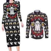 Christmas Boo Beer Couples Matching Long Sleeve Bodycon Dress and Long Sleeve Button Shirt I'm Just Here For The Boos - Wonder Print Shop