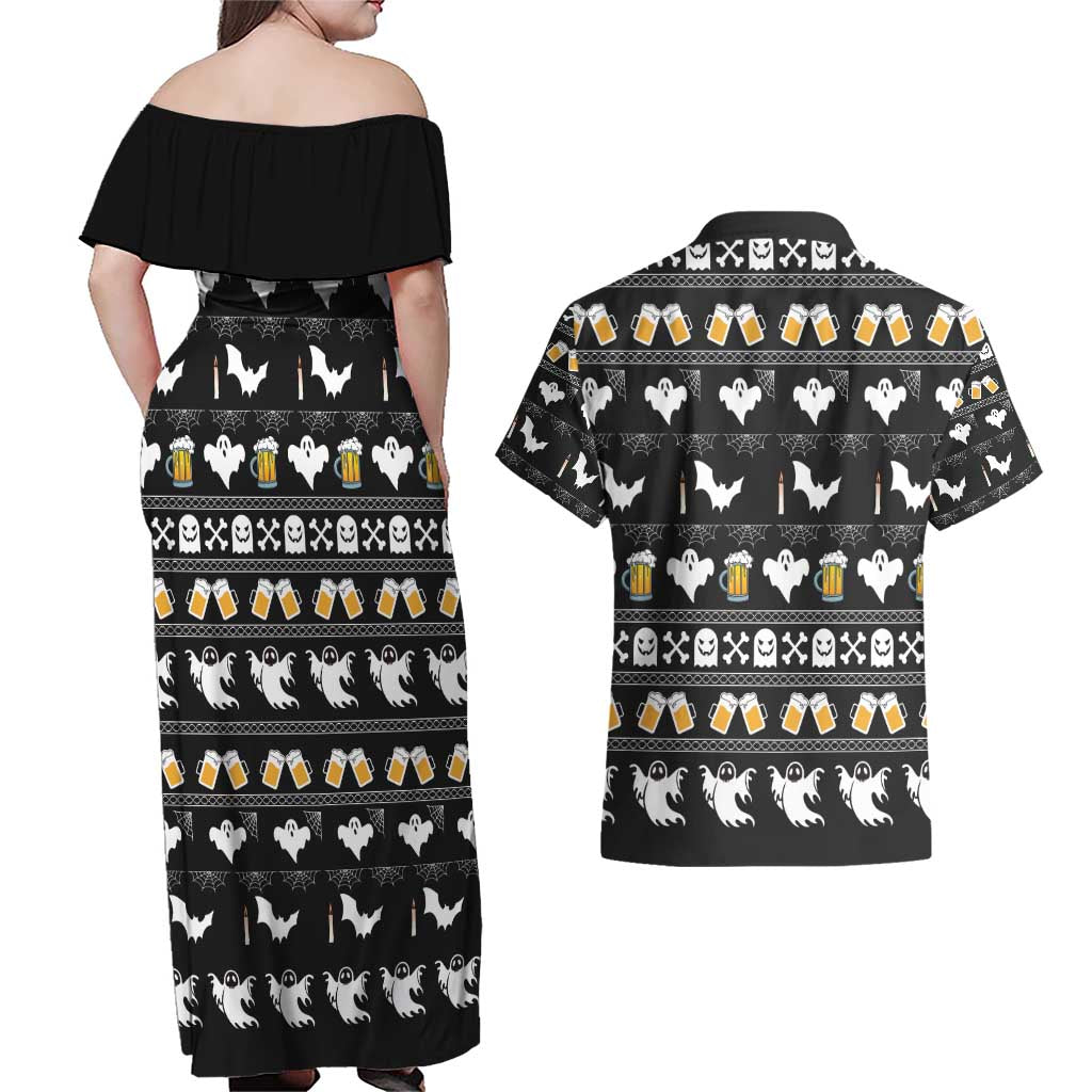 Christmas Boo Beer Couples Matching Off Shoulder Maxi Dress and Hawaiian Shirt I'm Just Here For The Boos - Wonder Print Shop