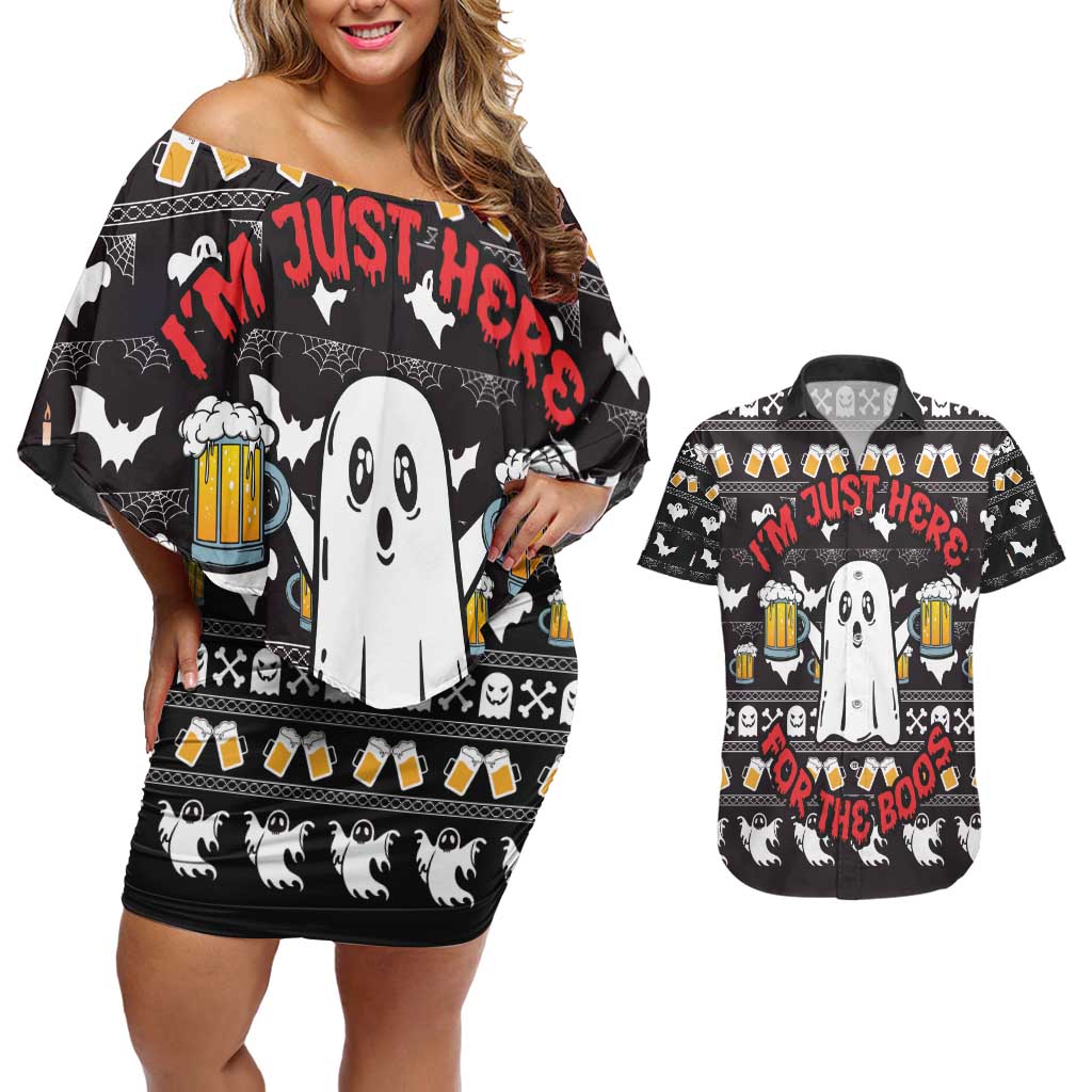 Christmas Boo Beer Couples Matching Off Shoulder Short Dress and Hawaiian Shirt I'm Just Here For The Boos - Wonder Print Shop