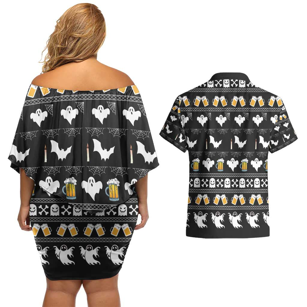 Christmas Boo Beer Couples Matching Off Shoulder Short Dress and Hawaiian Shirt I'm Just Here For The Boos - Wonder Print Shop