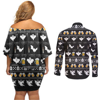 Christmas Boo Beer Couples Matching Off Shoulder Short Dress and Long Sleeve Button Shirt I'm Just Here For The Boos - Wonder Print Shop