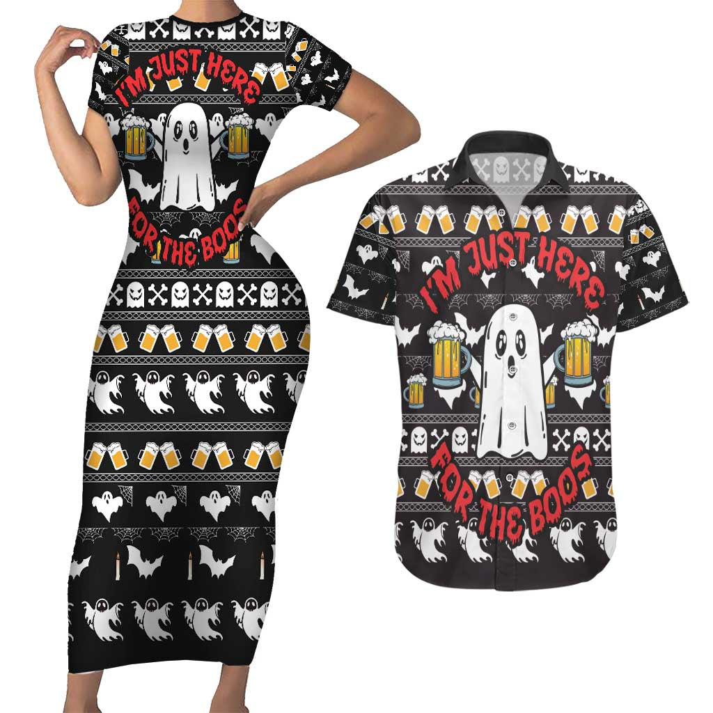 Christmas Boo Beer Couples Matching Short Sleeve Bodycon Dress and Hawaiian Shirt I'm Just Here For The Boos - Wonder Print Shop