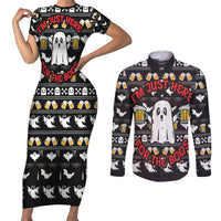 Christmas Boo Beer Couples Matching Short Sleeve Bodycon Dress and Long Sleeve Button Shirt I'm Just Here For The Boos - Wonder Print Shop