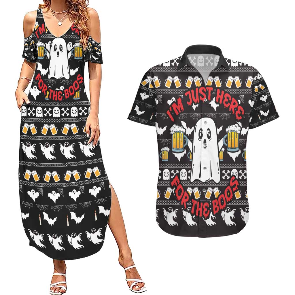 Christmas Boo Beer Couples Matching Summer Maxi Dress and Hawaiian Shirt I'm Just Here For The Boos - Wonder Print Shop