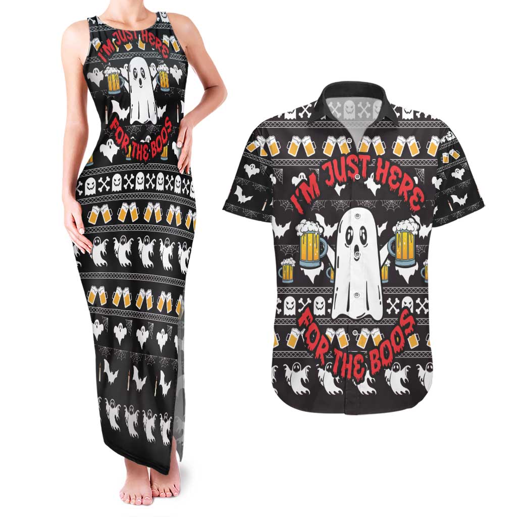 Christmas Boo Beer Couples Matching Tank Maxi Dress and Hawaiian Shirt I'm Just Here For The Boos - Wonder Print Shop