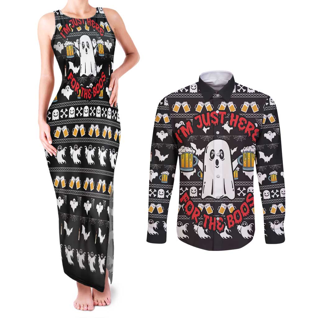 Christmas Boo Beer Couples Matching Tank Maxi Dress and Long Sleeve Button Shirt I'm Just Here For The Boos - Wonder Print Shop
