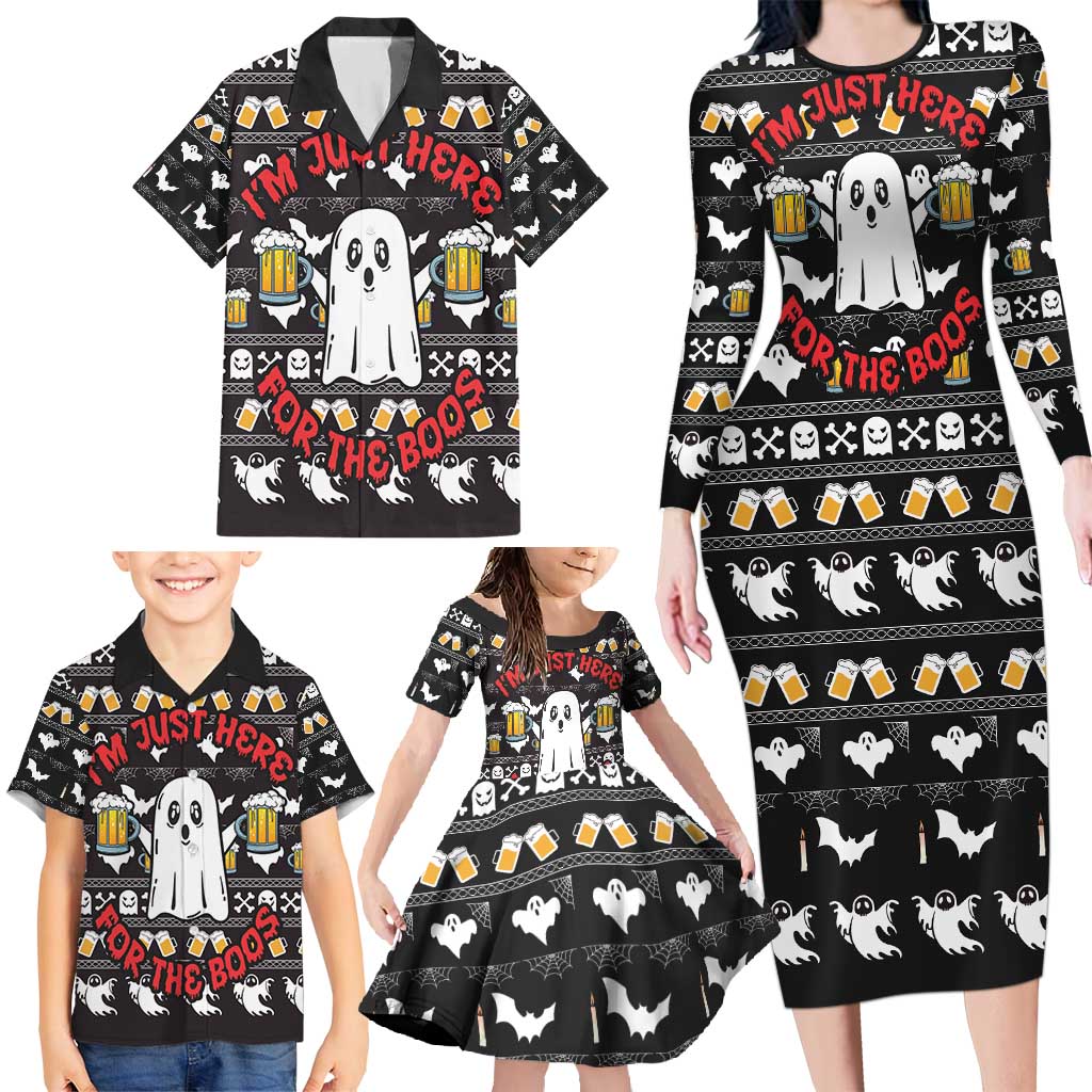 Christmas Boo Beer Family Matching Long Sleeve Bodycon Dress and Hawaiian Shirt I'm Just Here For The Boos - Wonder Print Shop