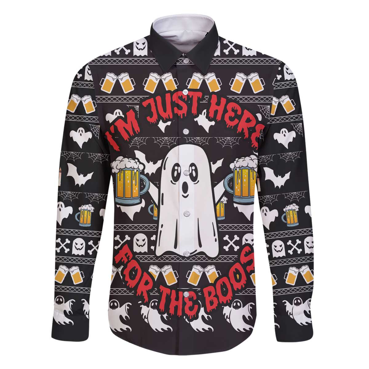 Christmas Boo Beer Family Matching Off The Shoulder Long Sleeve Dress and Hawaiian Shirt I'm Just Here For The Boos - Wonder Print Shop