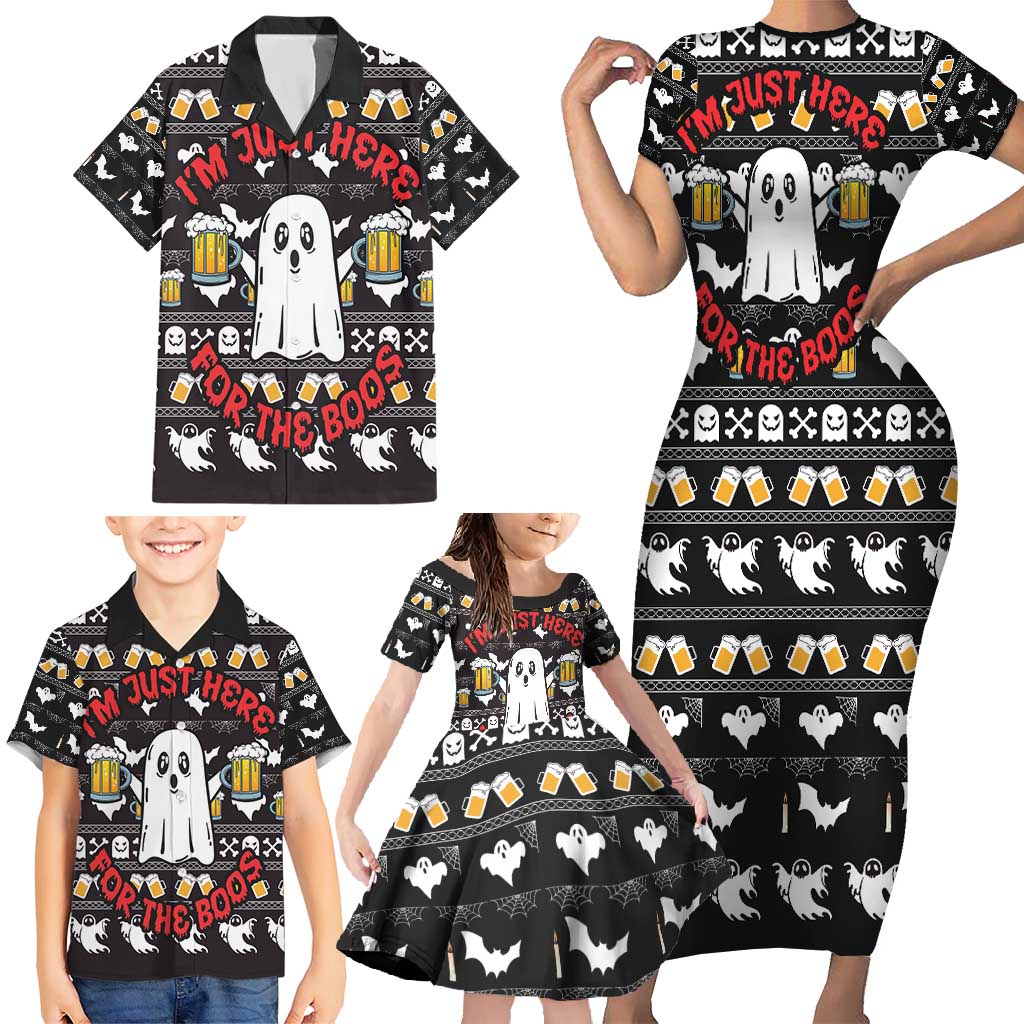 Christmas Boo Beer Family Matching Short Sleeve Bodycon Dress and Hawaiian Shirt I'm Just Here For The Boos - Wonder Print Shop