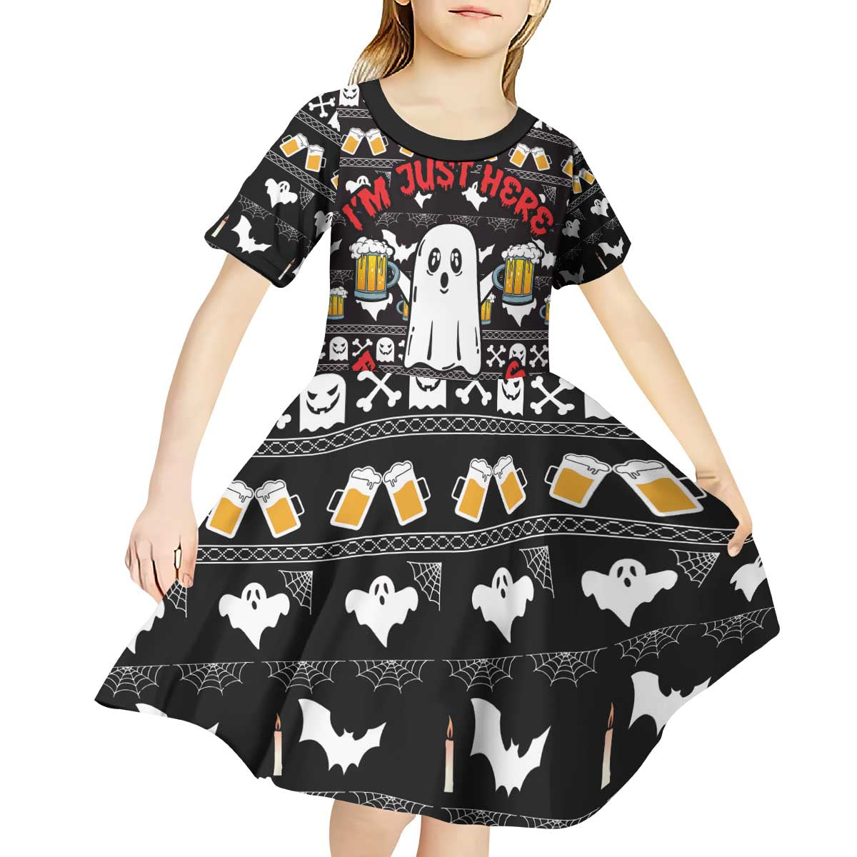 Christmas Boo Beer Kid Short Sleeve Dress I'm Just Here For The Boos - Wonder Print Shop