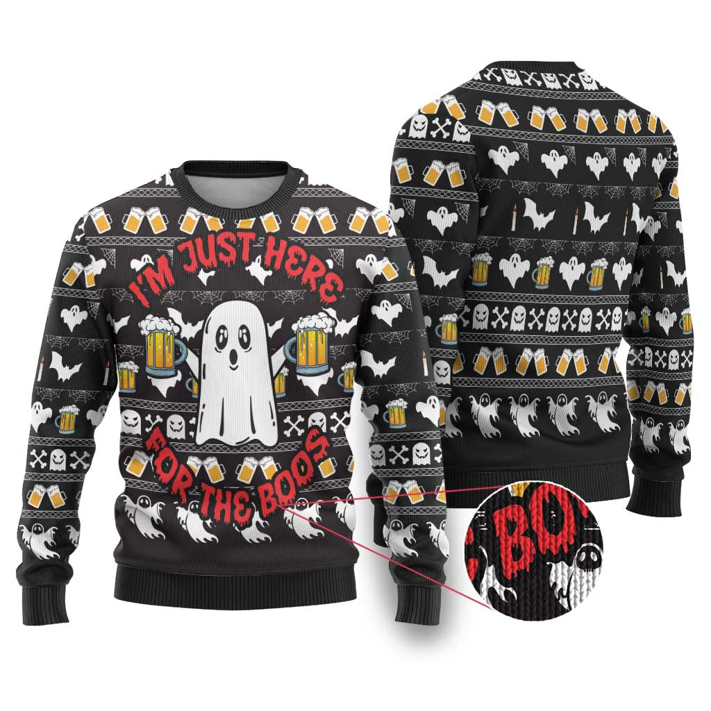 Christmas Boo Beer Ugly Christmas Sweater I'm Just Here For The Boos - Wonder Print Shop
