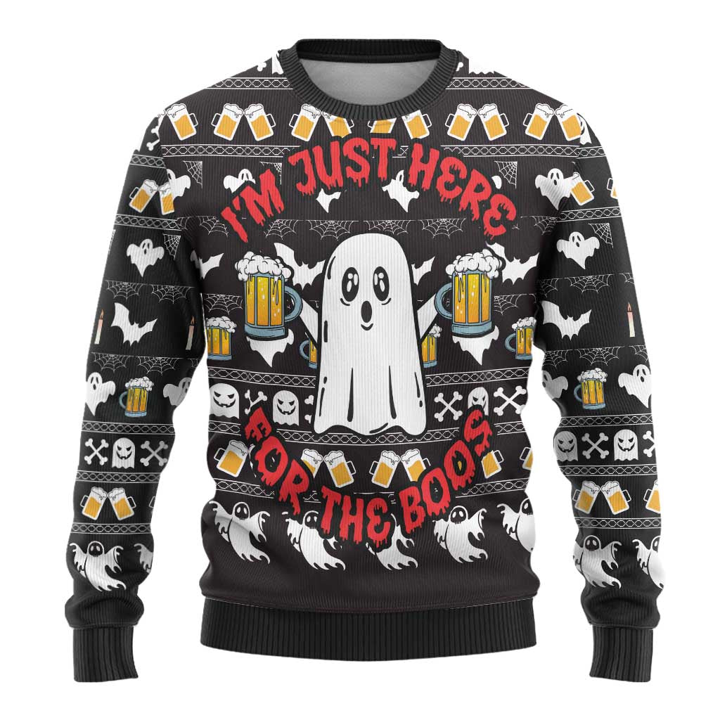 Christmas Boo Beer Ugly Christmas Sweater I'm Just Here For The Boos - Wonder Print Shop