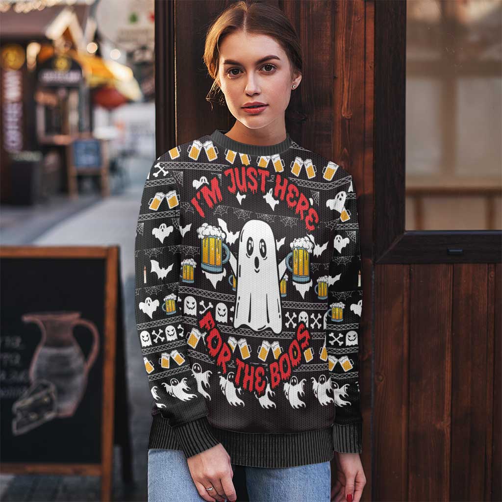 Christmas Boo Beer Ugly Christmas Sweater I'm Just Here For The Boos - Wonder Print Shop