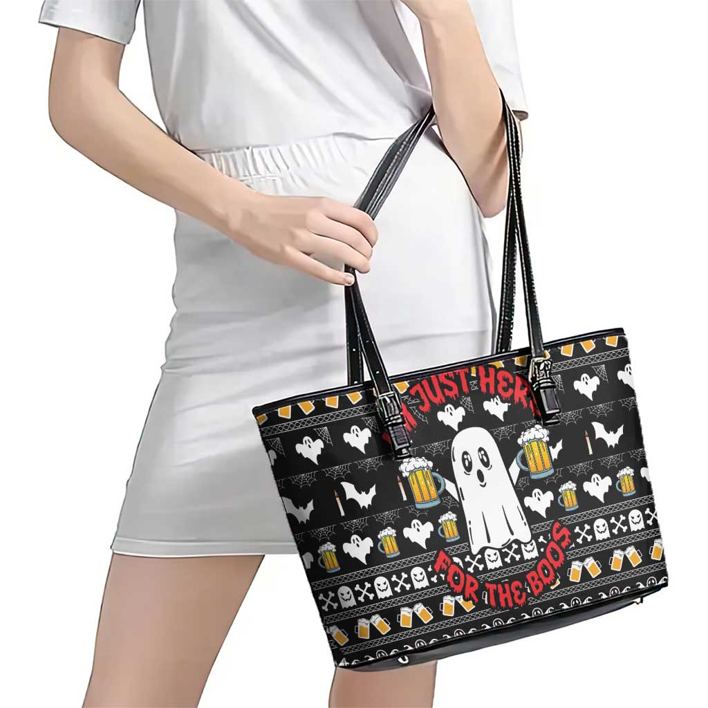 Christmas Boo Beer Leather Tote Bag I'm Just Here For The Boos - Wonder Print Shop