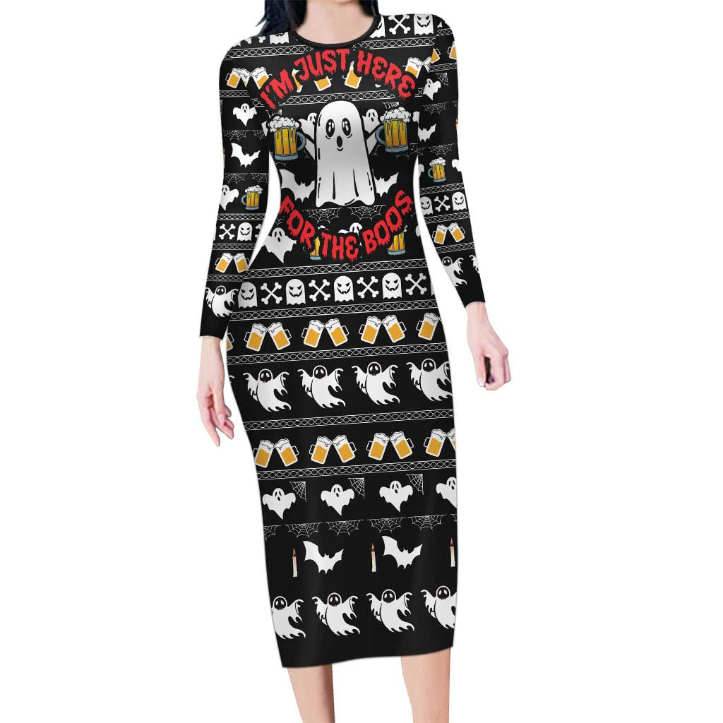 Christmas Boo Beer Long Sleeve Bodycon Dress I'm Just Here For The Boos - Wonder Print Shop