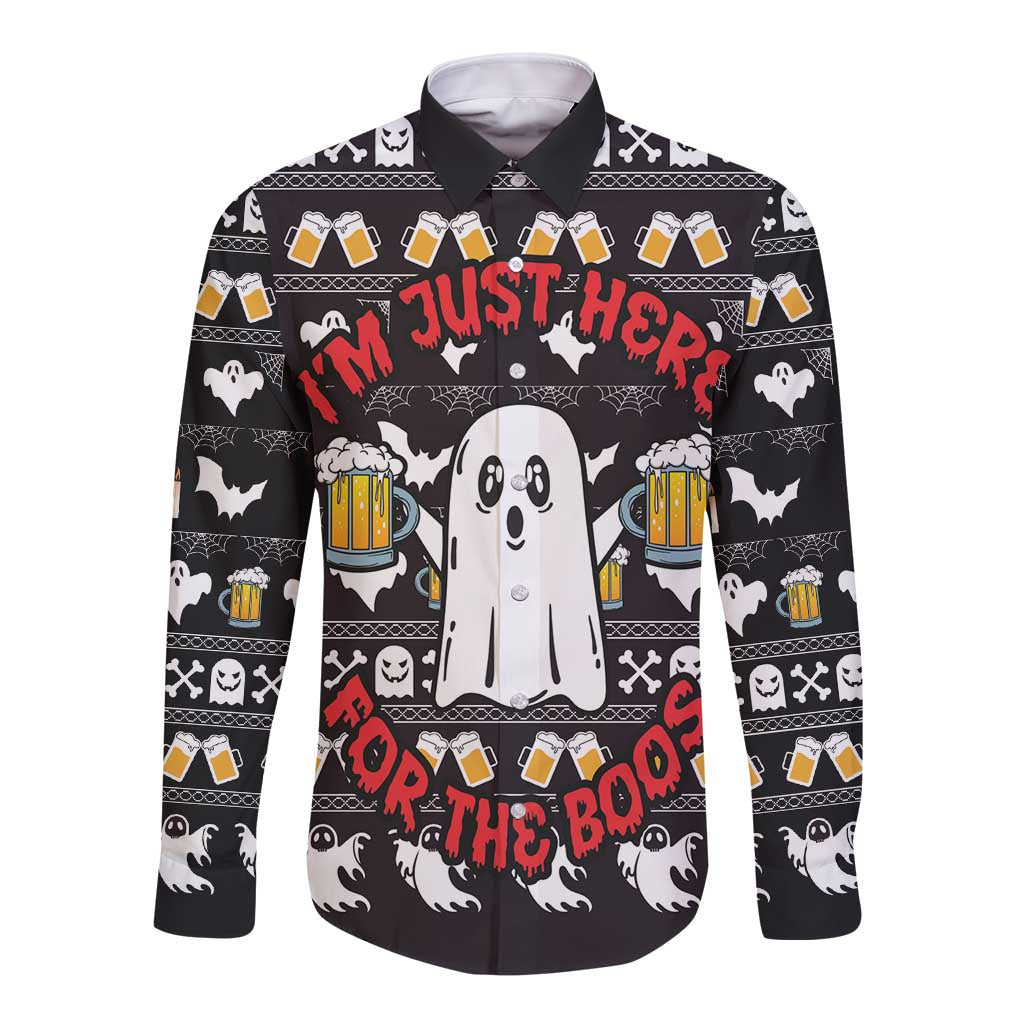 Christmas Boo Beer Long Sleeve Button Shirt I'm Just Here For The Boos - Wonder Print Shop