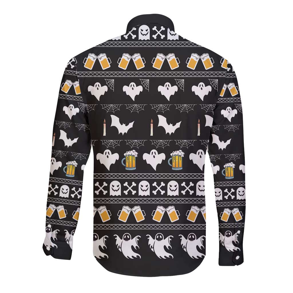 Christmas Boo Beer Long Sleeve Button Shirt I'm Just Here For The Boos - Wonder Print Shop