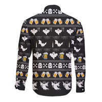 Christmas Boo Beer Long Sleeve Button Shirt I'm Just Here For The Boos - Wonder Print Shop